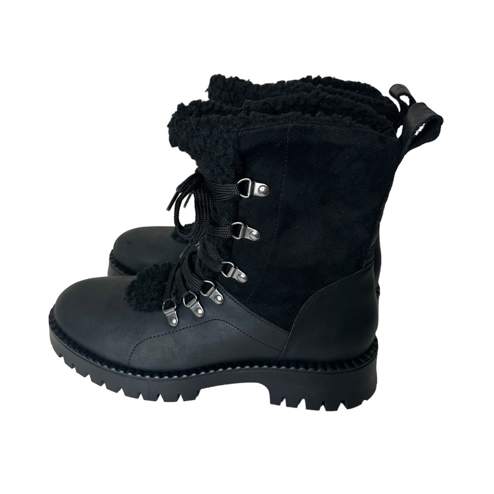 NWT BOOTLEGGER FUR TRIM BOOTS LACE UP BLACK US 9 EU 40